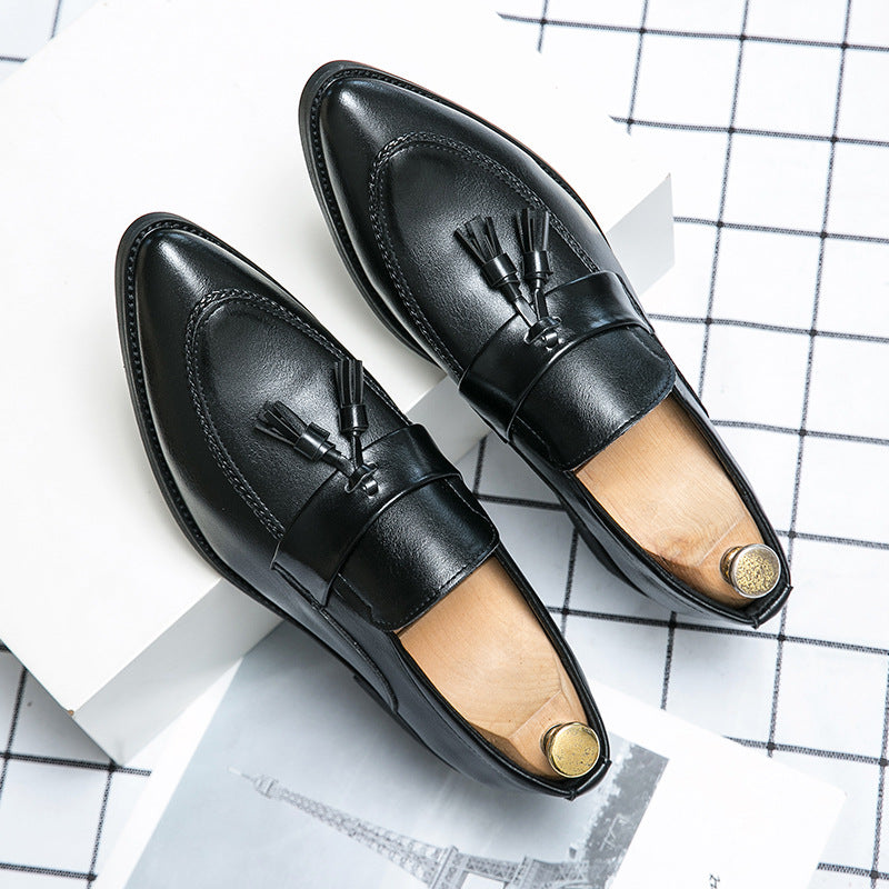 Men's British Tassel Dress Shoes | Pointed Toe PU Leather Business Loafers
