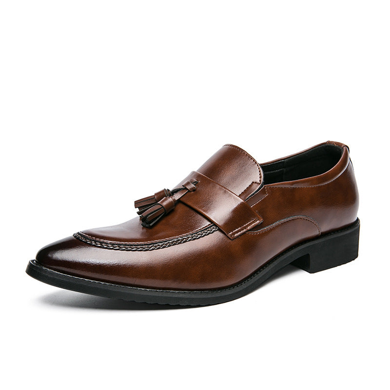 Men's British Tassel Dress Shoes | Pointed Toe PU Leather Business Loafers